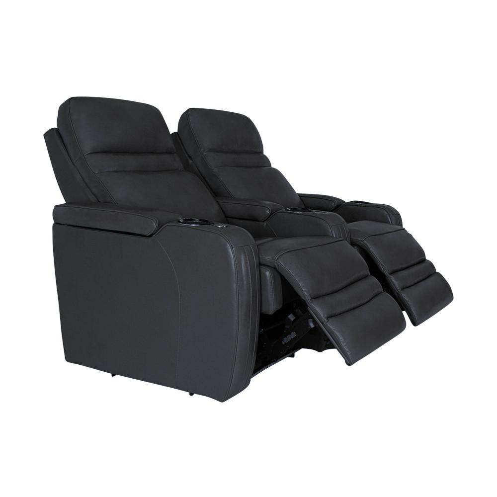 RowOne Cortes Black Leather 2 Chair Straight Row Motorized - RowOne-RO8050-R2CH-BLK