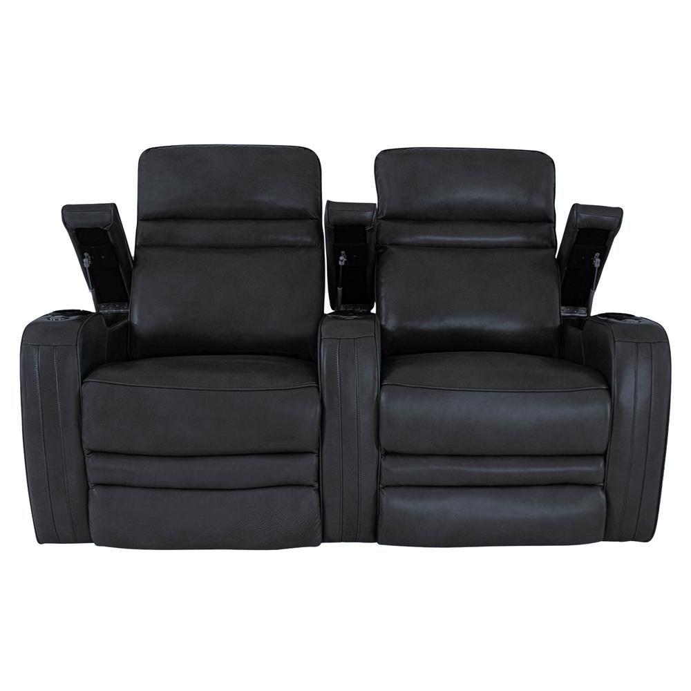 RowOne Cortes Black Leather 2 Chair Straight Row Motorized - RowOne-RO8050-R2CH-BLK