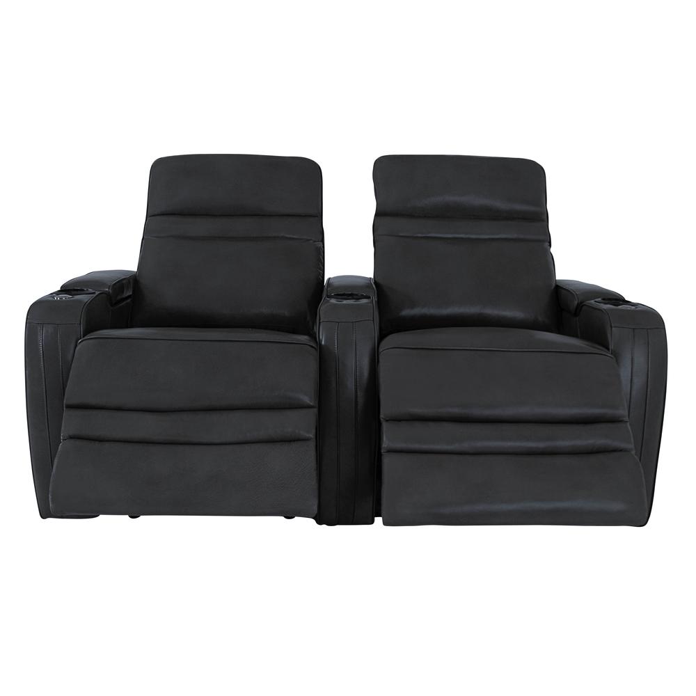 RowOne Cortes Black Leather 2 Chair Straight Row Motorized - RowOne-RO8050-R2CH-BLK