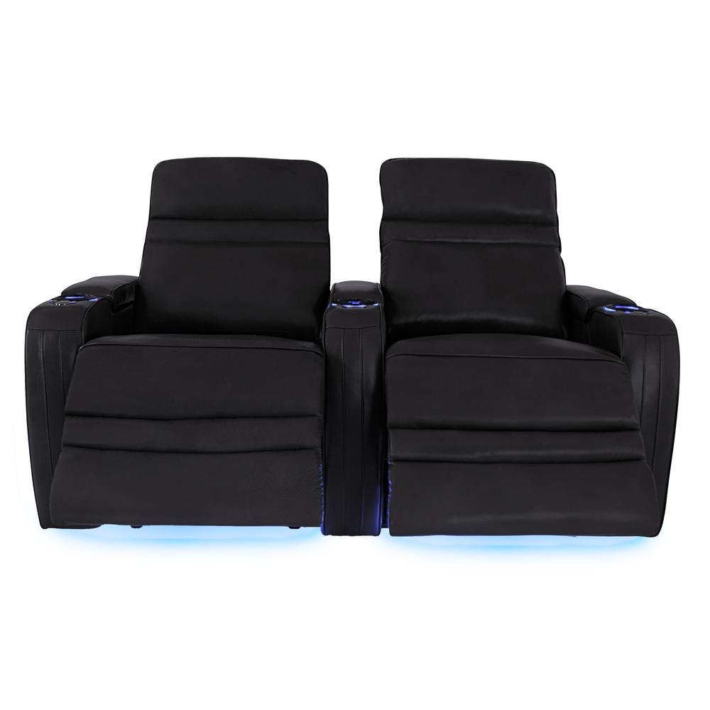 RowOne Cortes Black Leather 2 Chair Straight Row Motorized - RowOne-RO8050-R2CH-BLK