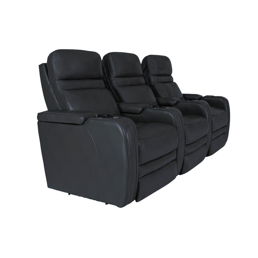 RowOne Cortes Black Leather 3 Chair Straight Row Motorized - RowOne-RO8050-R3CH-BLK