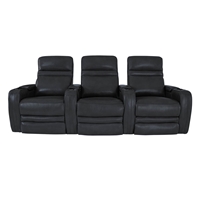 RowOne Cortes Black Leather 3 Chair Straight Row Motorized