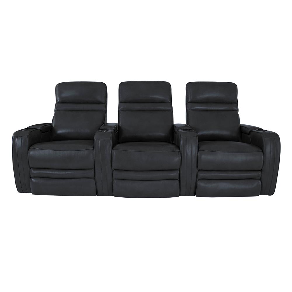 RowOne Cortes Black Leather 3 Chair Straight Row Motorized - RowOne-RO8050-R3CH-BLK