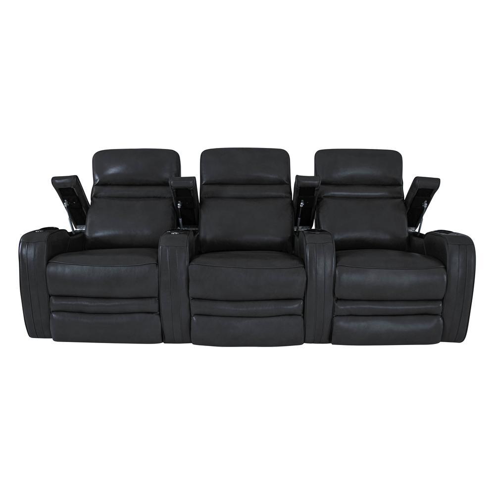 RowOne Cortes Black Leather 3 Chair Straight Row Motorized - RowOne-RO8050-R3CH-BLK