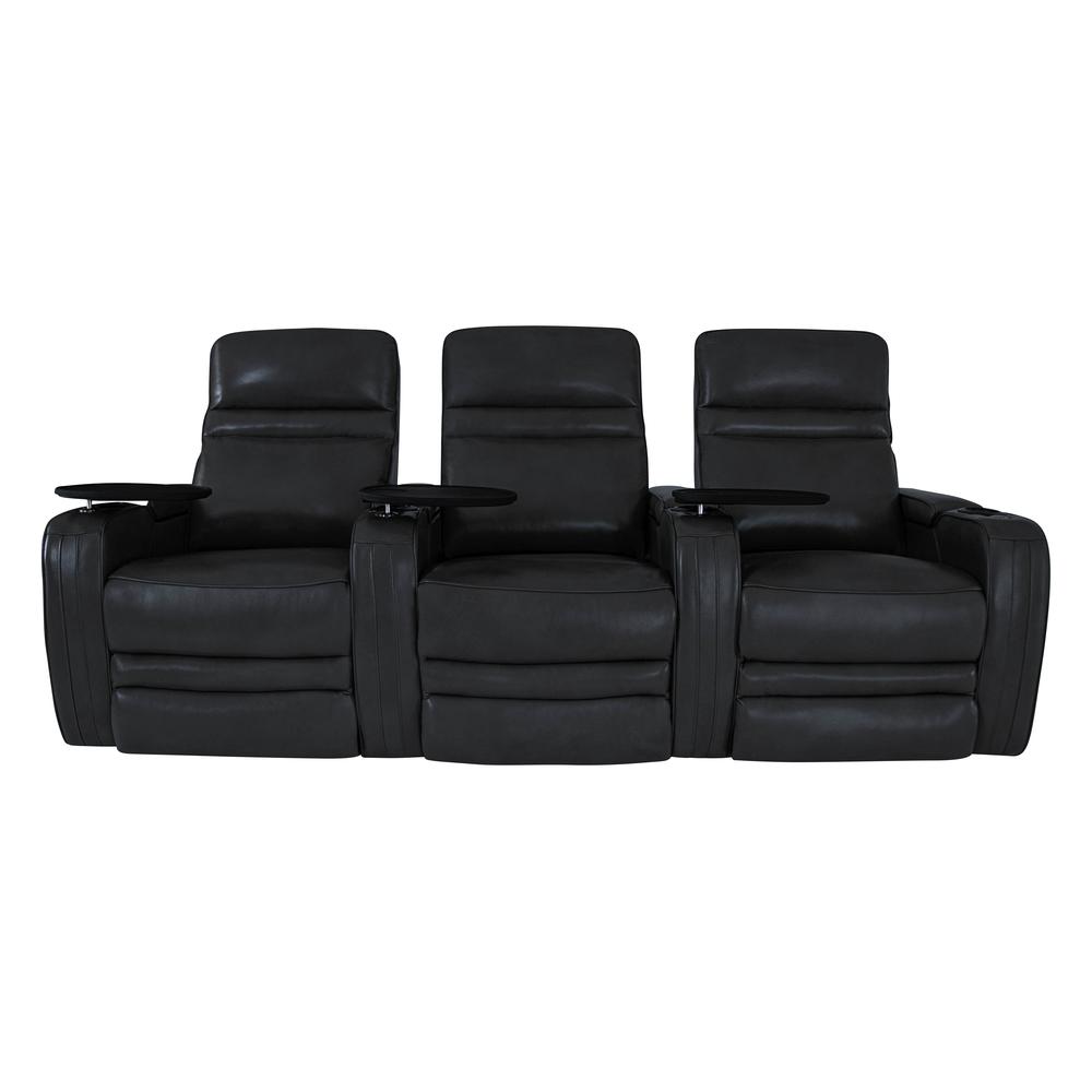 RowOne Cortes Black Leather 3 Chair Straight Row Motorized - RowOne-RO8050-R3CH-BLK