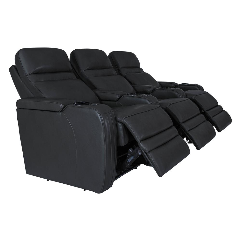 RowOne Cortes Black Leather 3 Chair Straight Row Motorized - RowOne-RO8050-R3CH-BLK