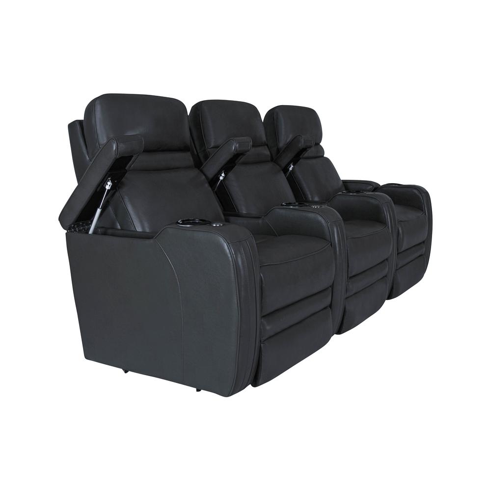 RowOne Cortes Black Leather 3 Chair Straight Row Motorized - RowOne-RO8050-R3CH-BLK