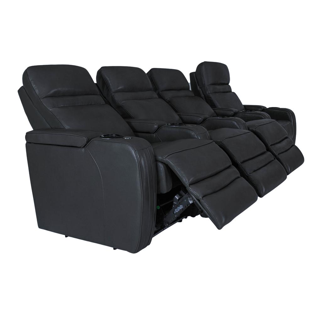 RowOne Cortes Black Leather 4 Chair Straight Row Motorized - RowOne-RO8050-R4CH-BLK