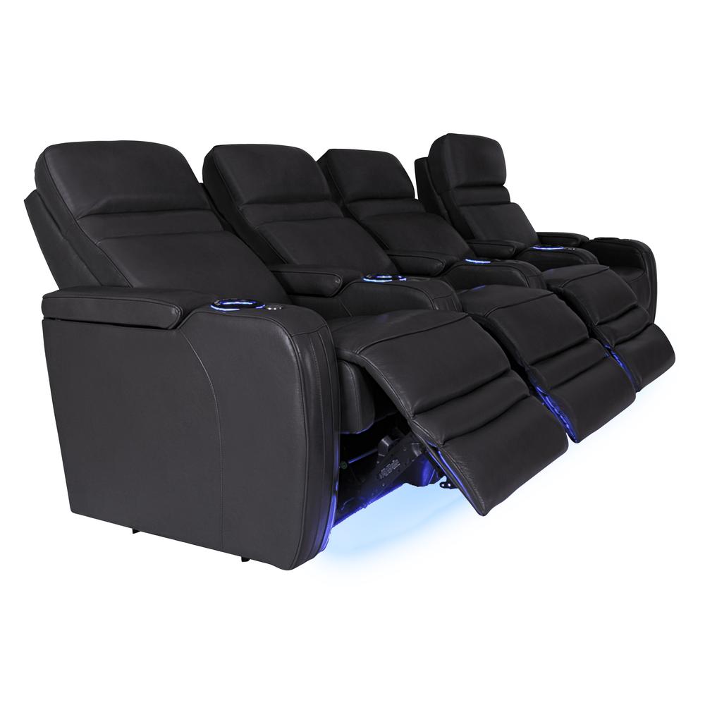 RowOne Cortes Black Leather 4 Chair Straight Row Motorized - RowOne-RO8050-R4CH-BLK