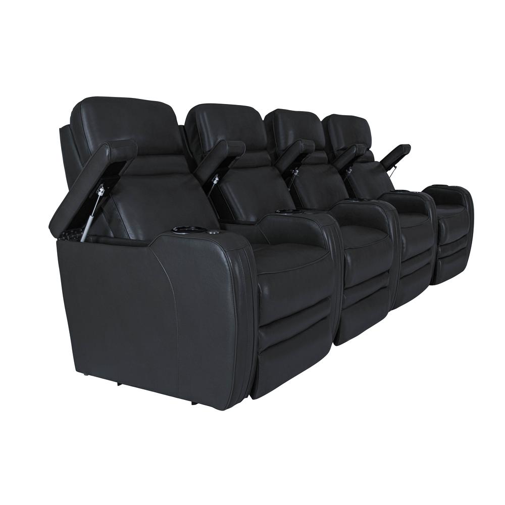 RowOne Cortes Black Leather 4 Chair Straight Row Motorized - RowOne-RO8050-R4CH-BLK