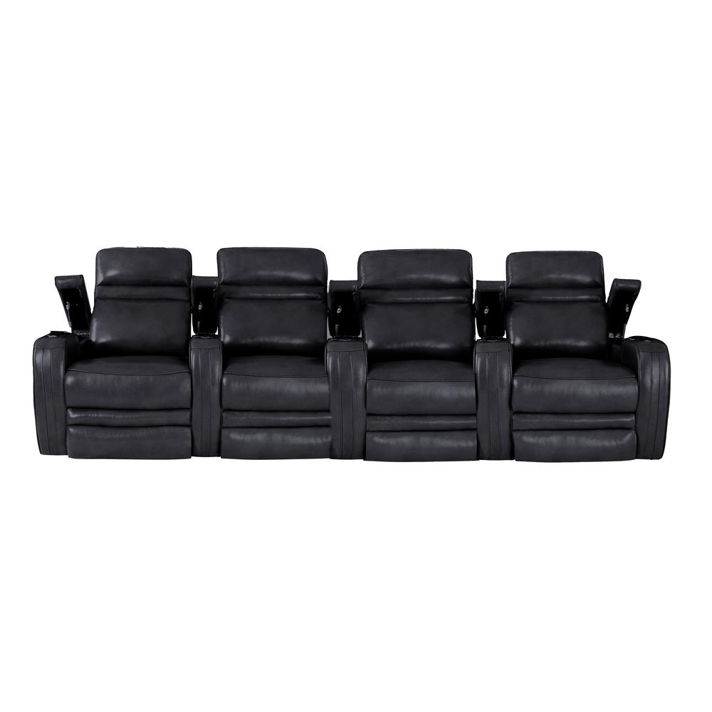 RowOne Cortes Black Leather 4 Chair Straight Row Motorized - RowOne-RO8050-R4CH-BLK