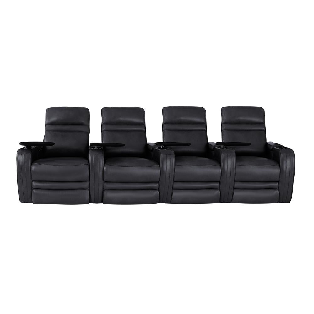 RowOne Cortes Black Leather 4 Chair Straight Row Motorized - RowOne-RO8050-R4CH-BLK