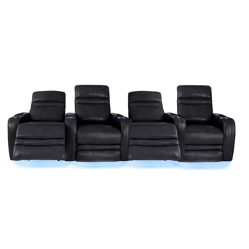 RowOne Cortes Black Leather 4 Chair Straight Row Motorized - RowOne-RO8050-R4CH-BLK