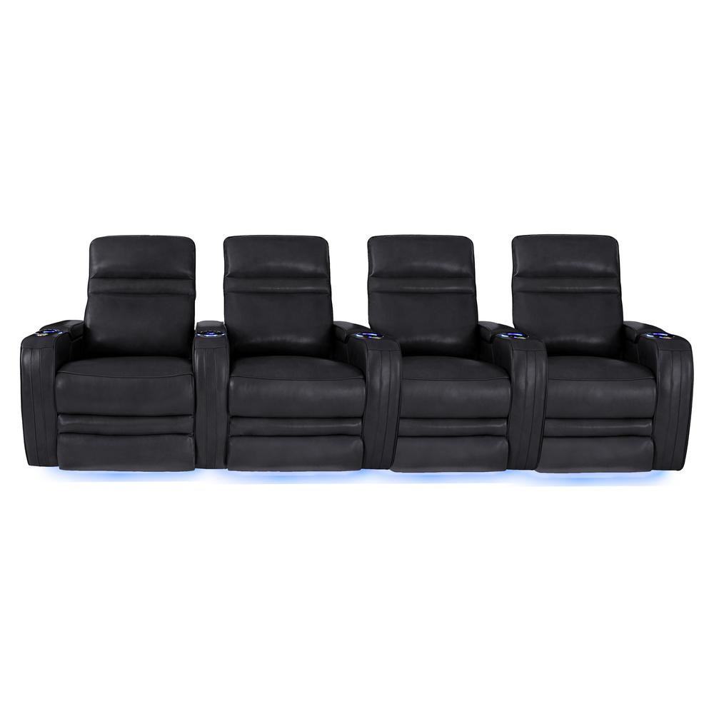 RowOne Cortes Black Leather 4 Chair Straight Row Motorized - RowOne-RO8050-R4CH-BLK