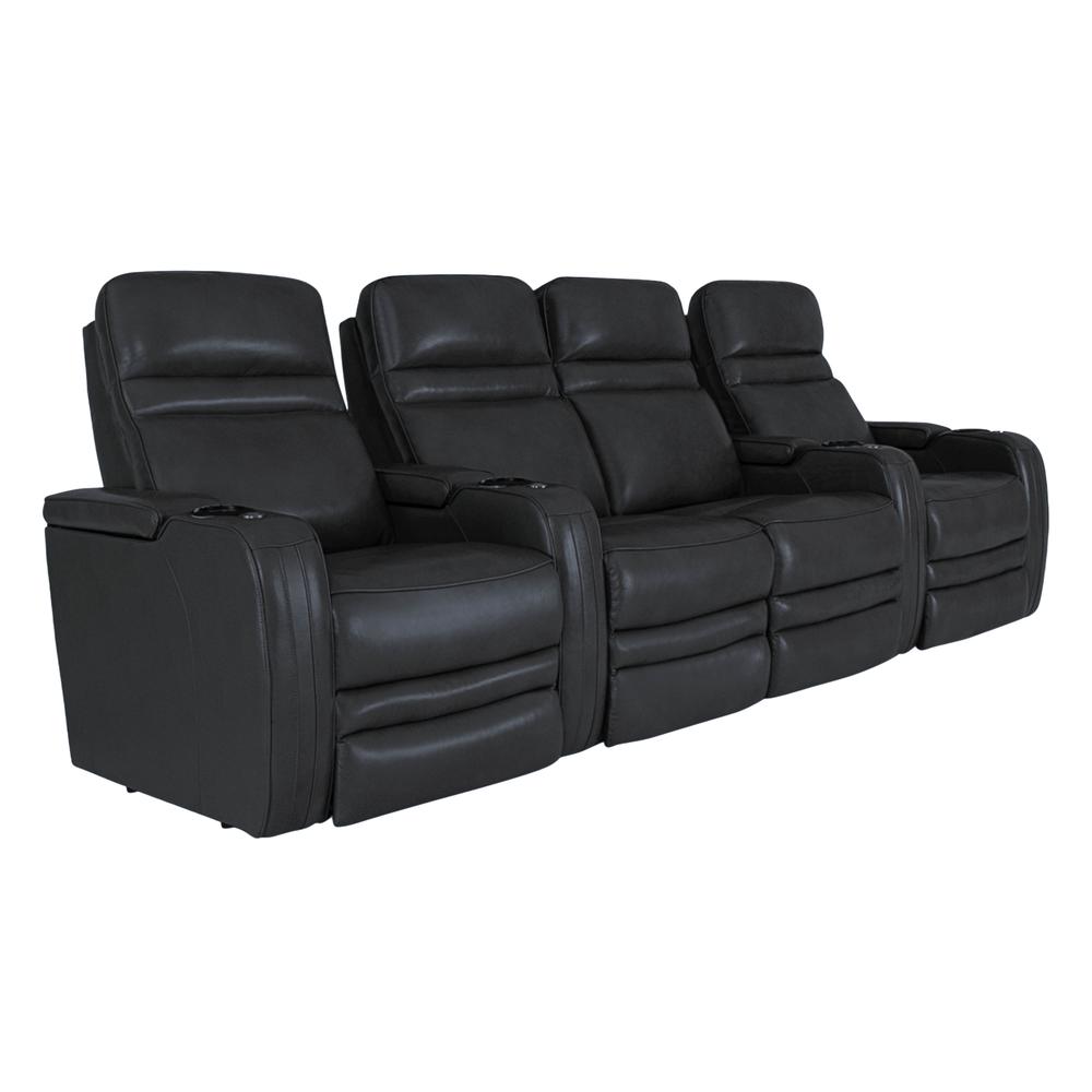 RowOne Cortes Black Leather 4 Chair Straight Row with Loveseat Motorized - RowOne-RO8050-R4LSH-BLK