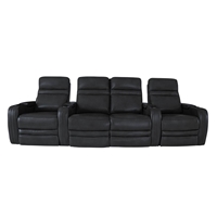 RowOne Cortes Black Leather 4 Chair Straight Row with Loveseat Motorized