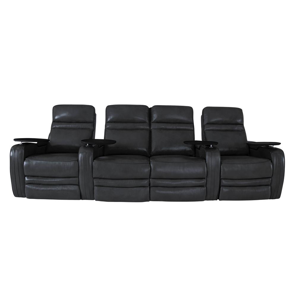 RowOne Cortes Black Leather 4 Chair Straight Row with Loveseat Motorized - RowOne-RO8050-R4LSH-BLK