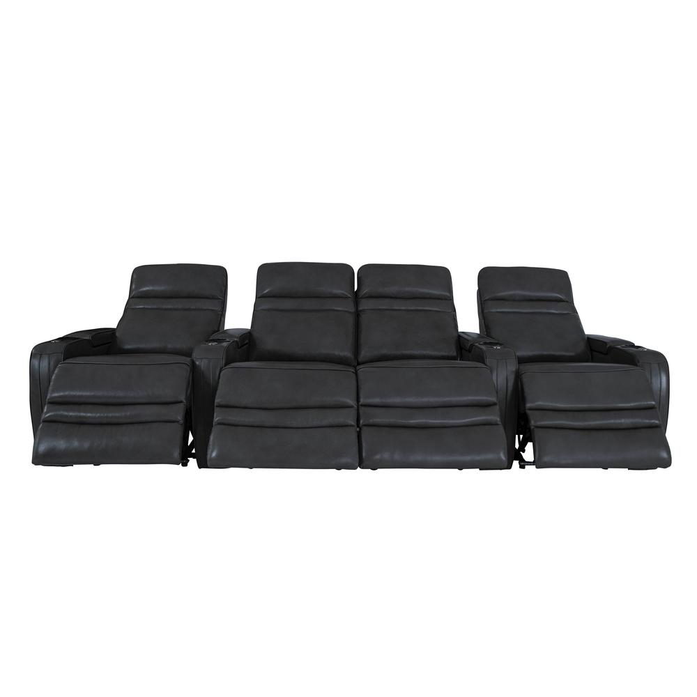 RowOne Cortes Black Leather 4 Chair Straight Row with Loveseat Motorized - RowOne-RO8050-R4LSH-BLK