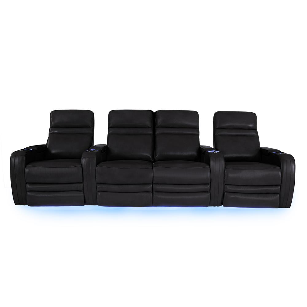 RowOne Cortes Black Leather 4 Chair Straight Row with Loveseat Motorized - RowOne-RO8050-R4LSH-BLK