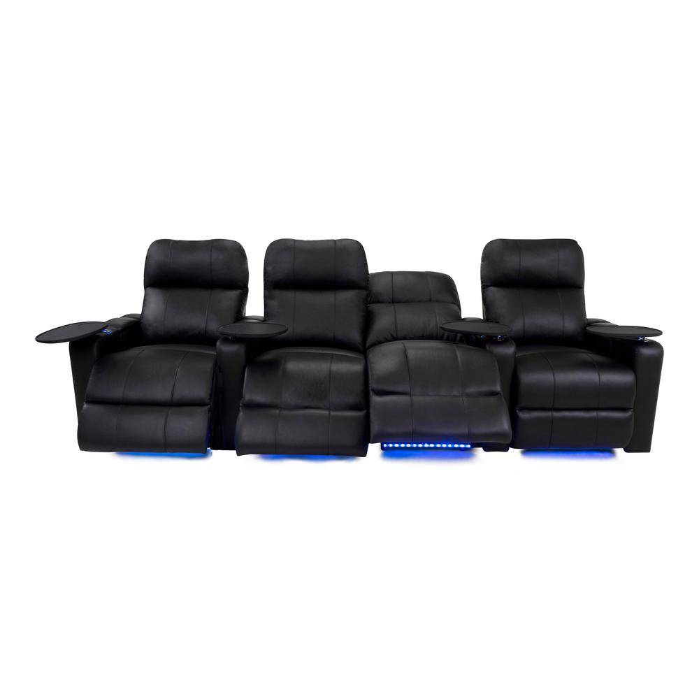 RowOne Prestige Black Leather 4 Chair Straight Row with Loveseat Motorized - RowOne-RO8016-R4LSP-BLK