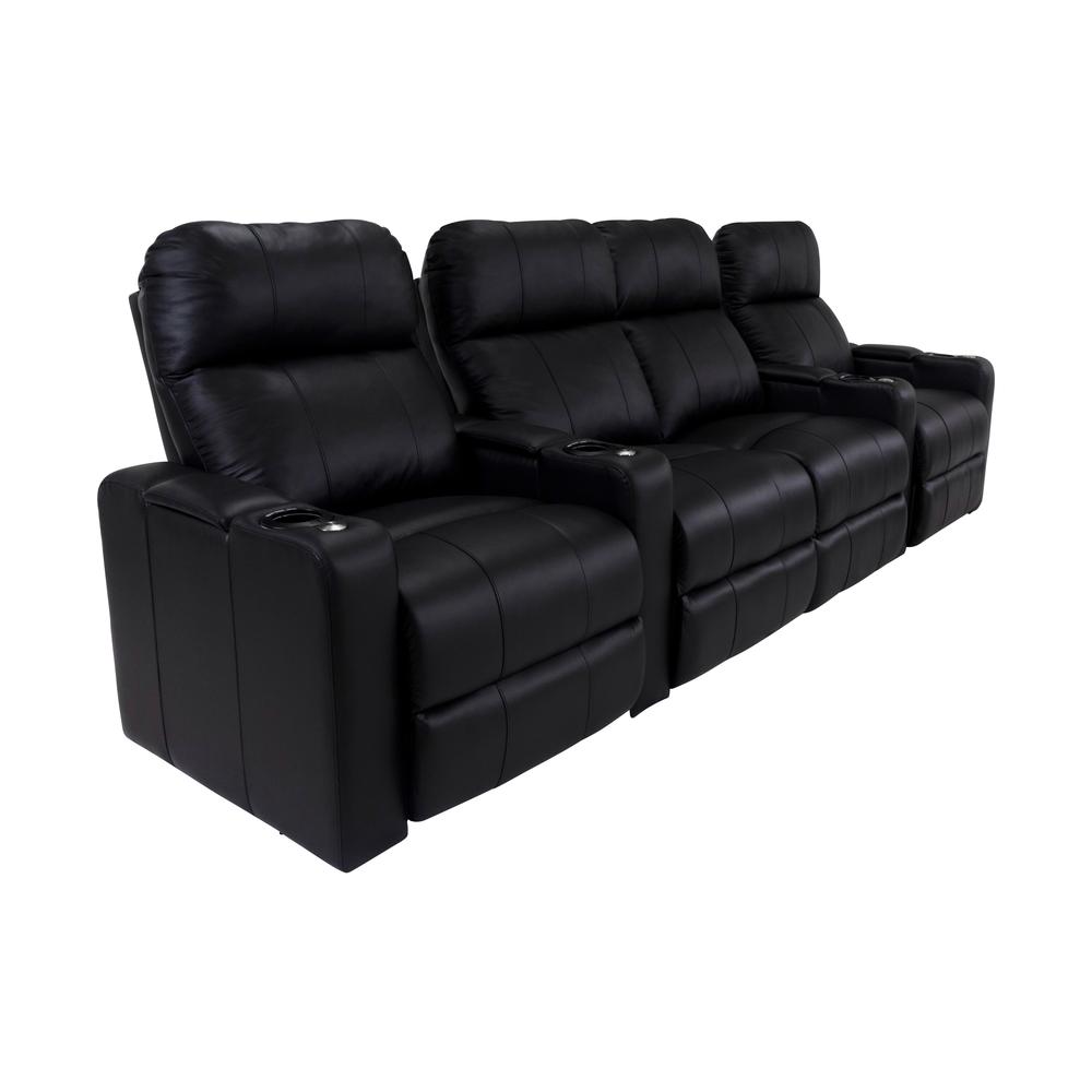 RowOne Prestige Black Leather 4 Chair Straight Row with Loveseat Motorized - RowOne-RO8016-R4LSP-BLK