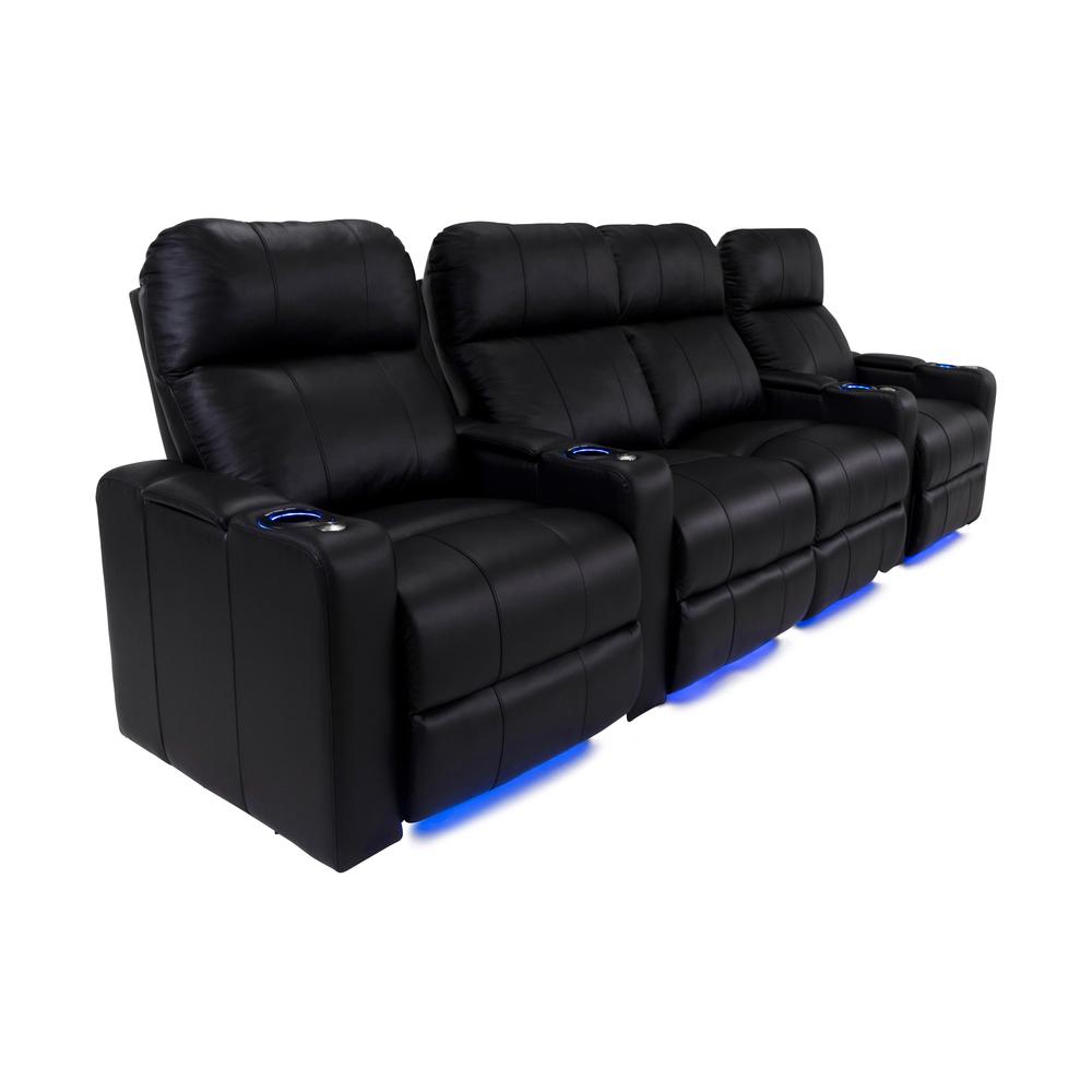 RowOne Prestige Black Leather 4 Chair Straight Row with Loveseat Motorized - RowOne-RO8016-R4LSP-BLK