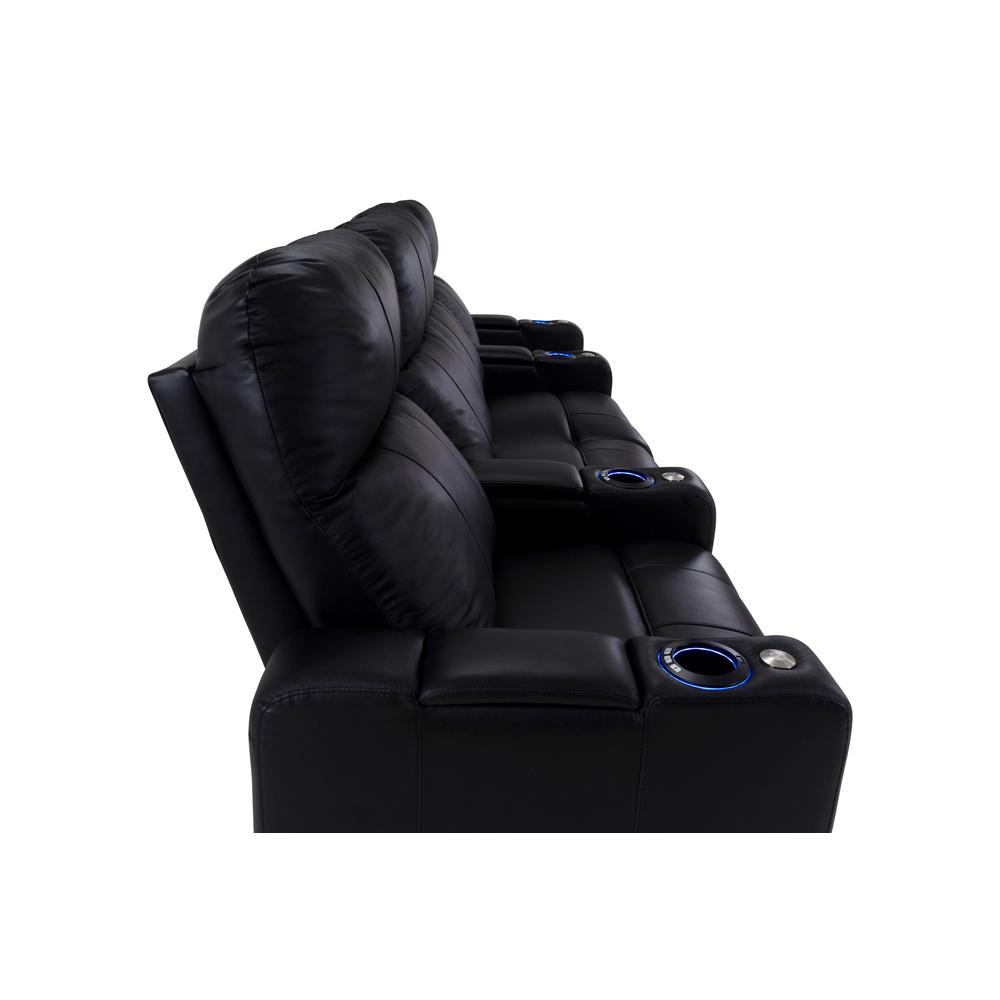 RowOne Prestige Black Leather 4 Chair Straight Row with Loveseat Motorized - RowOne-RO8016-R4LSP-BLK