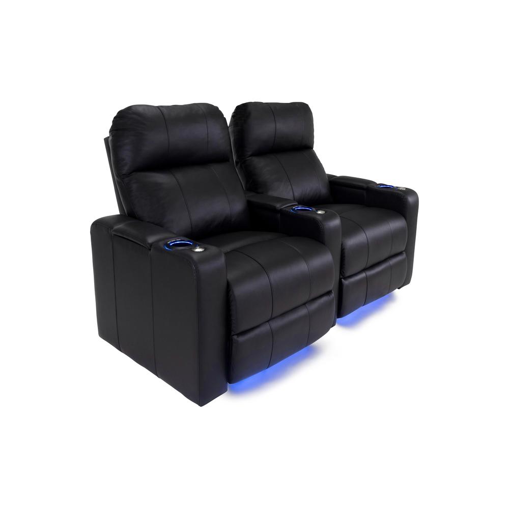 RowOne Prestige Black Leather 2 Chair Straight Row Motorized - RowOne-RO8016-R2CP-BLK