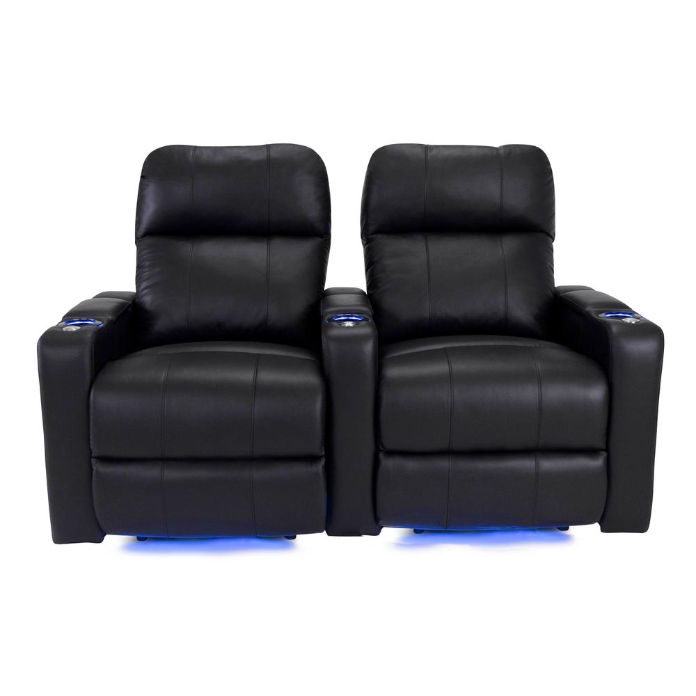 RowOne Prestige Black Leather 2 Chair Straight Row Motorized - RowOne-RO8016-R2CP-BLK