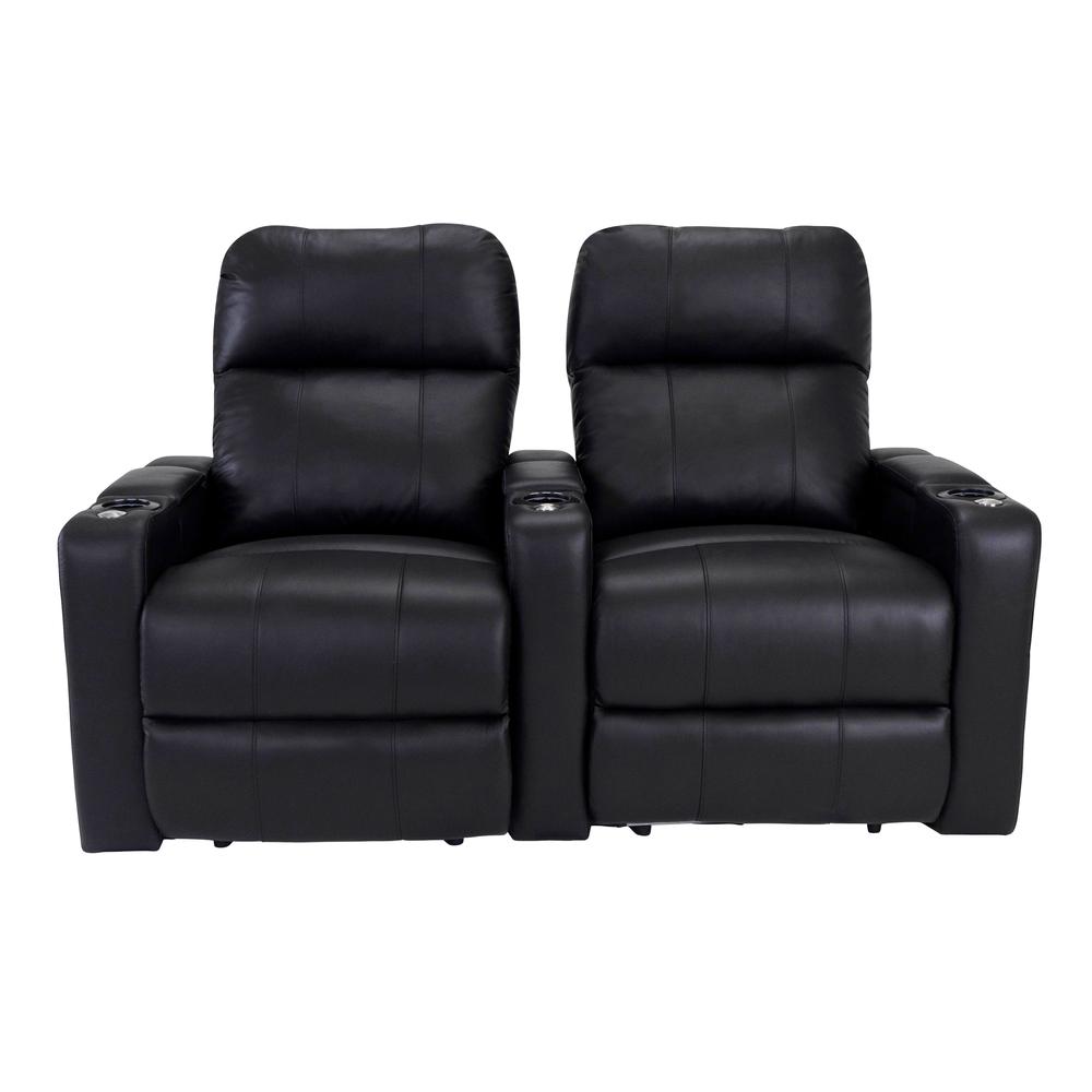 RowOne Prestige Black Leather 2 Chair Straight Row Motorized - RowOne-RO8016-R2CP-BLK