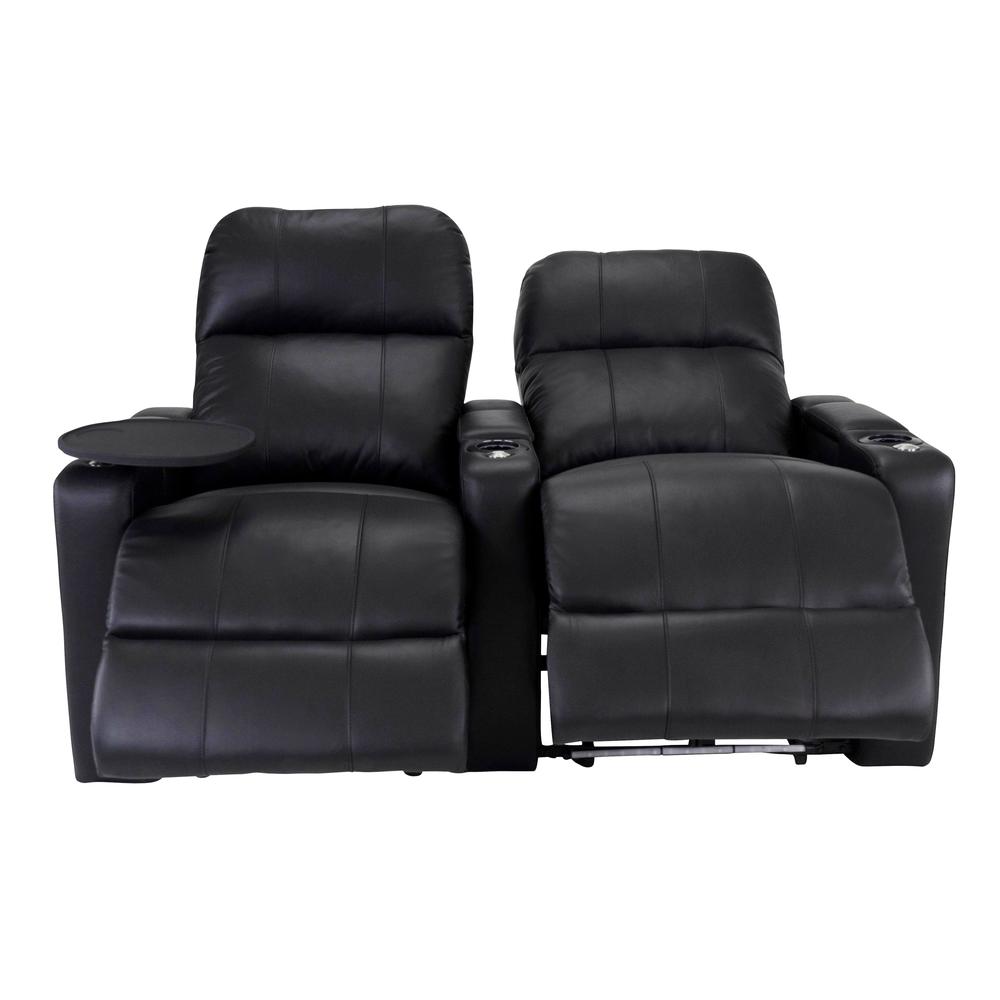 RowOne Prestige Black Leather 2 Chair Straight Row Motorized - RowOne-RO8016-R2CP-BLK