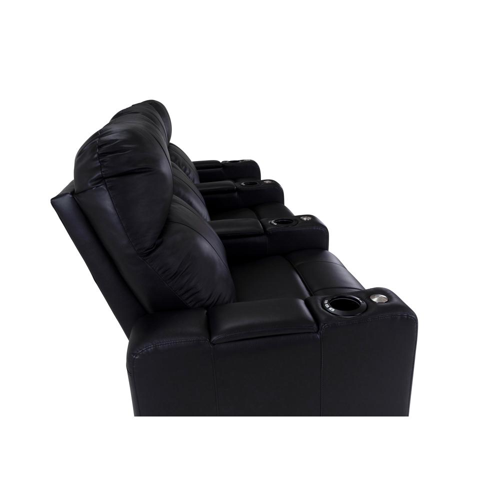 RowOne Prestige Black Leather 3 Chair Straight Row Motorized - RowOne-RO8016-R3CP-BLK