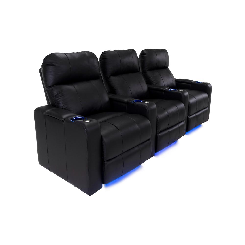 RowOne Prestige Black Leather 3 Chair Straight Row Motorized - RowOne-RO8016-R3CP-BLK