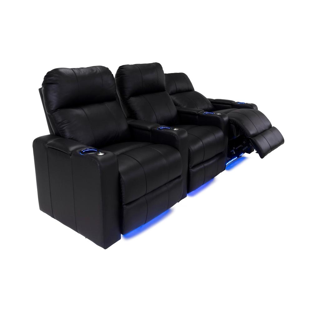 RowOne Prestige Black Leather 3 Chair Straight Row Motorized - RowOne-RO8016-R3CP-BLK