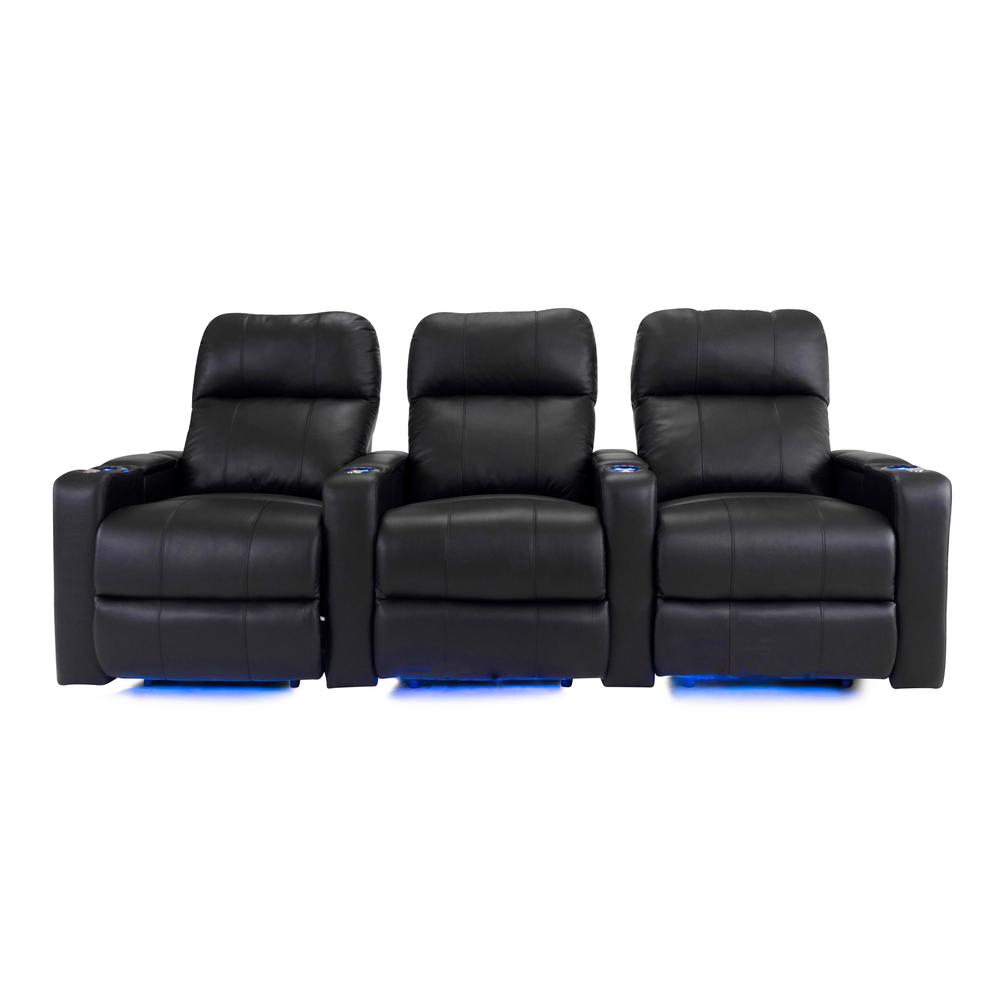 RowOne Prestige Black Leather 3 Chair Straight Row Motorized - RowOne-RO8016-R3CP-BLK