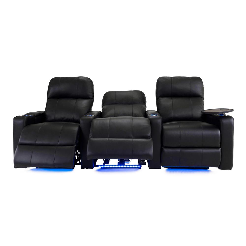 RowOne Prestige Black Leather 3 Chair Straight Row Motorized - RowOne-RO8016-R3CP-BLK