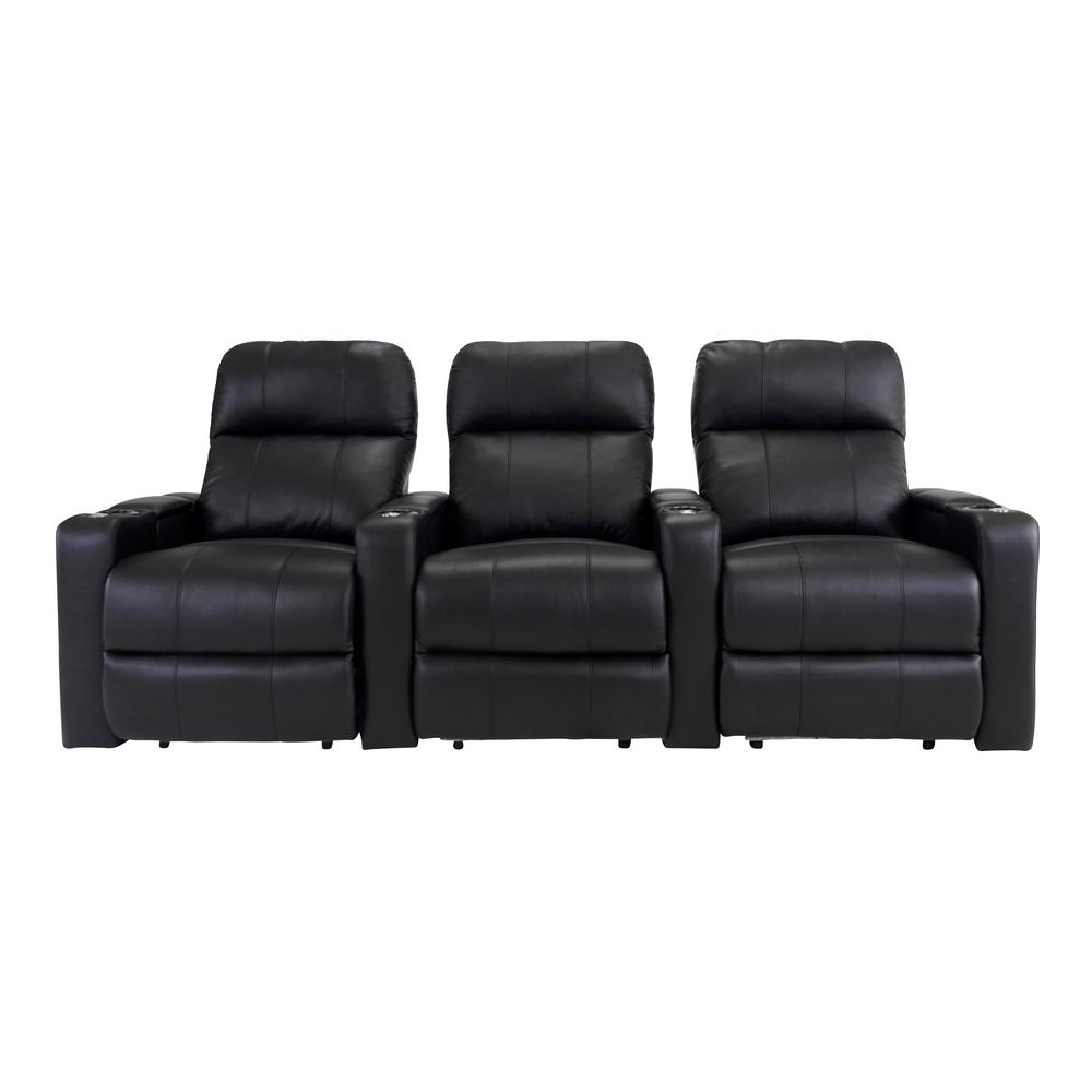 RowOne Prestige Black Leather 3 Chair Straight Row Motorized - RowOne-RO8016-R3CP-BLK