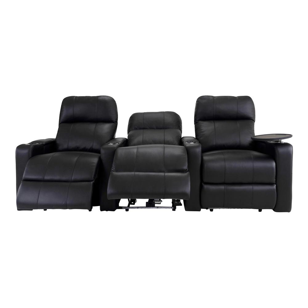 RowOne Prestige Black Leather 3 Chair Straight Row Motorized - RowOne-RO8016-R3CP-BLK