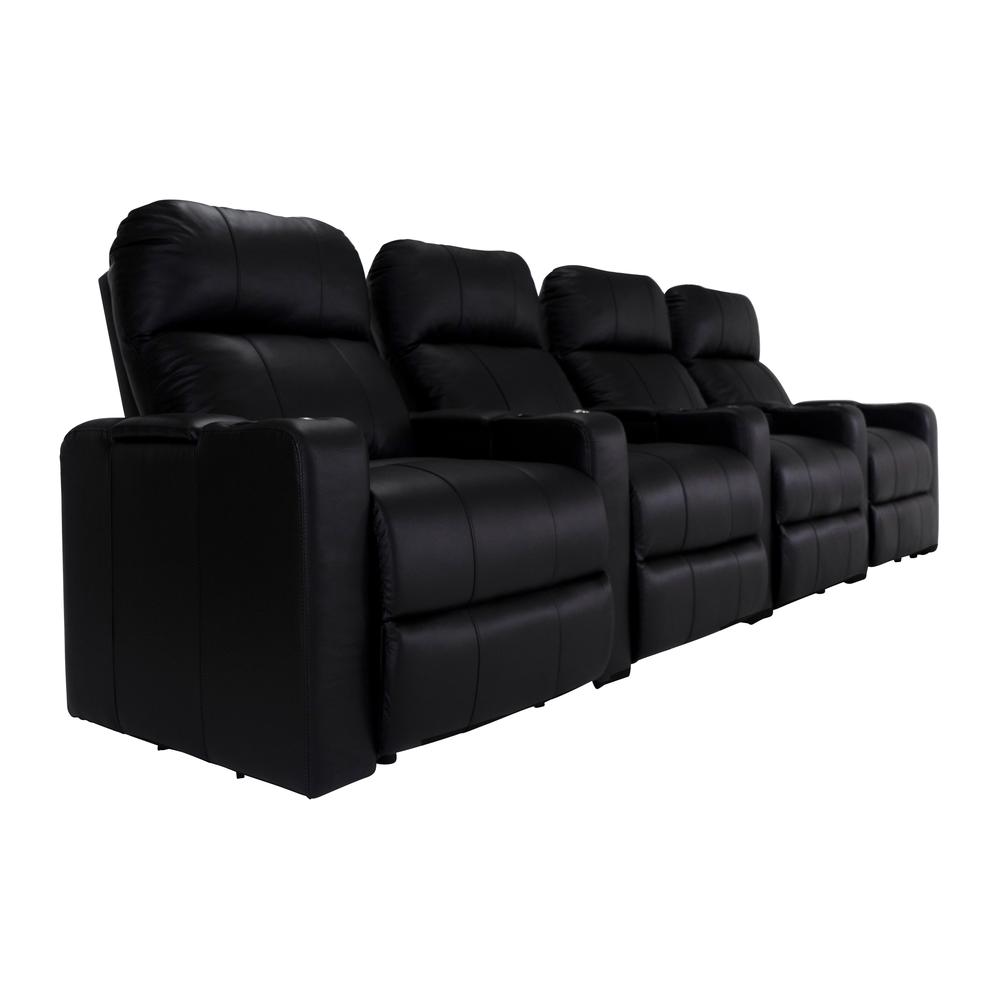 RowOne Prestige Black Leather 4 Chair Straight Row Motorized - RowOne-RO8016-R4CP-BLK