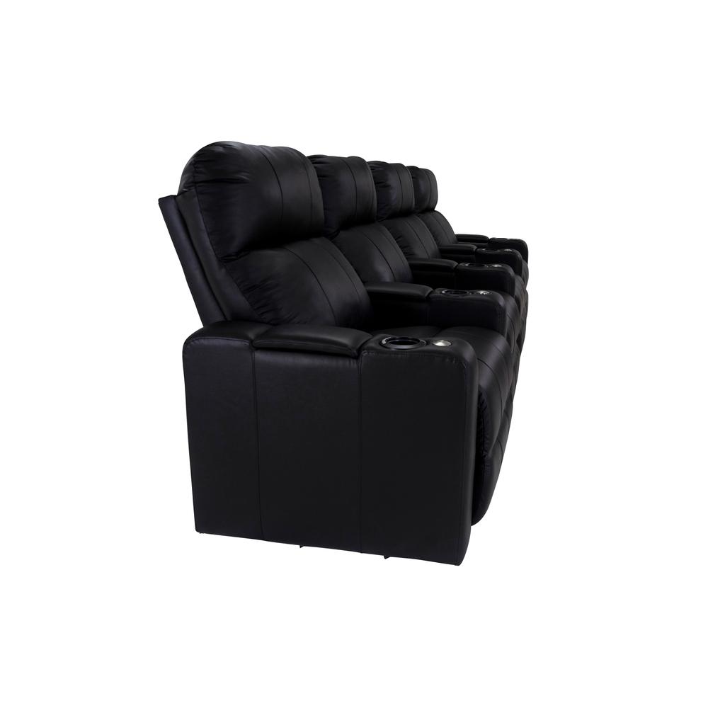 RowOne Prestige Black Leather 4 Chair Straight Row Motorized - RowOne-RO8016-R4CP-BLK