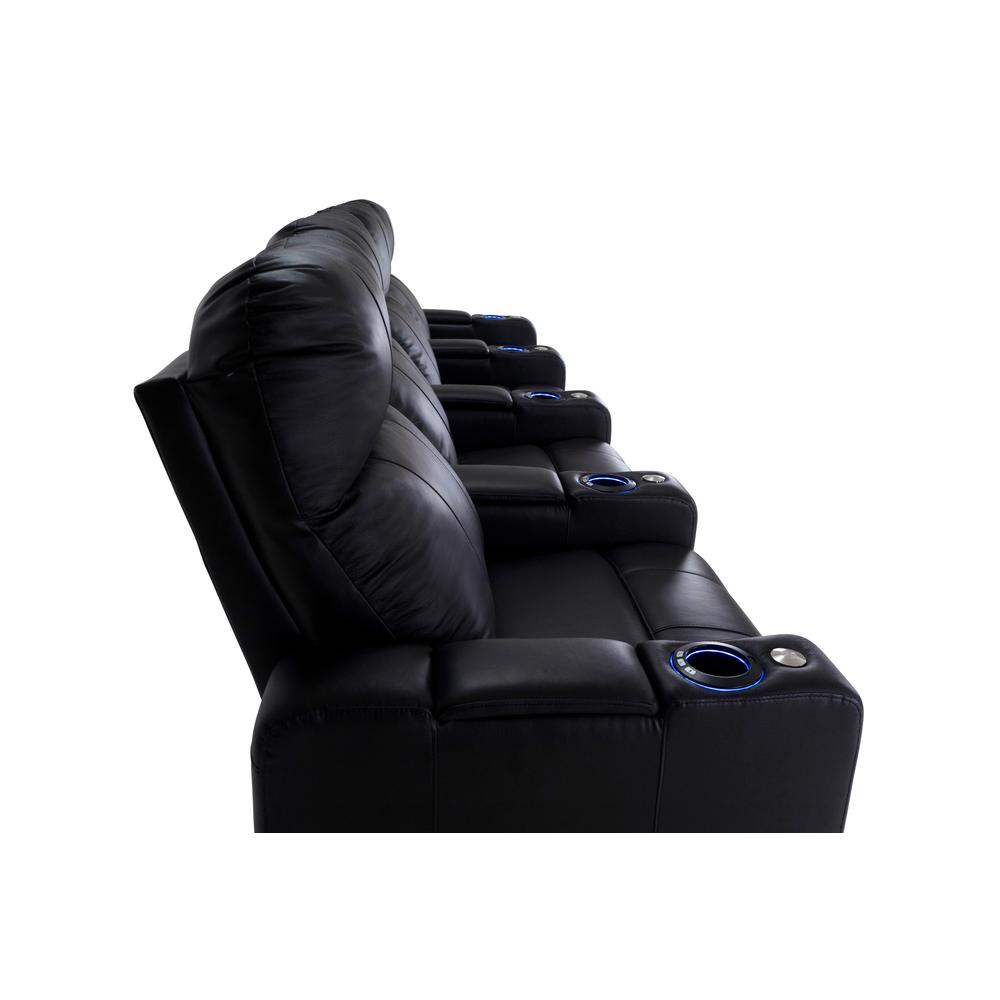 RowOne Prestige Black Leather 4 Chair Straight Row Motorized - RowOne-RO8016-R4CP-BLK