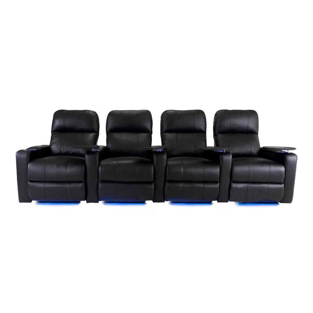 RowOne Prestige Black Leather 4 Chair Straight Row Motorized - RowOne-RO8016-R4CP-BLK