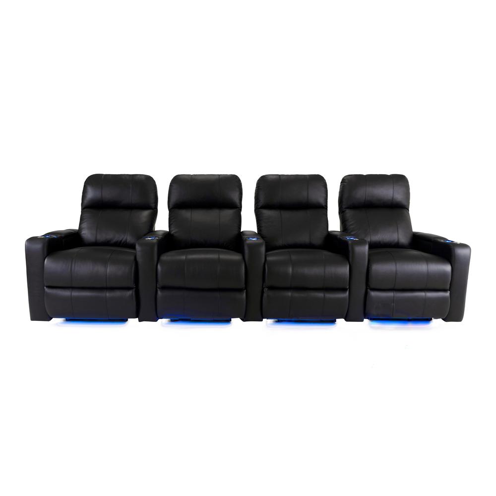 RowOne Prestige Black Leather 4 Chair Straight Row Motorized - RowOne-RO8016-R4CP-BLK