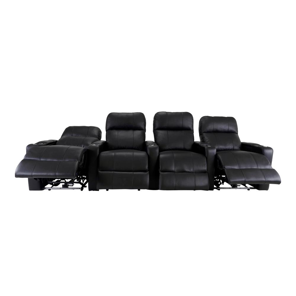 RowOne Prestige Black Leather 4 Chair Straight Row Motorized - RowOne-RO8016-R4CP-BLK