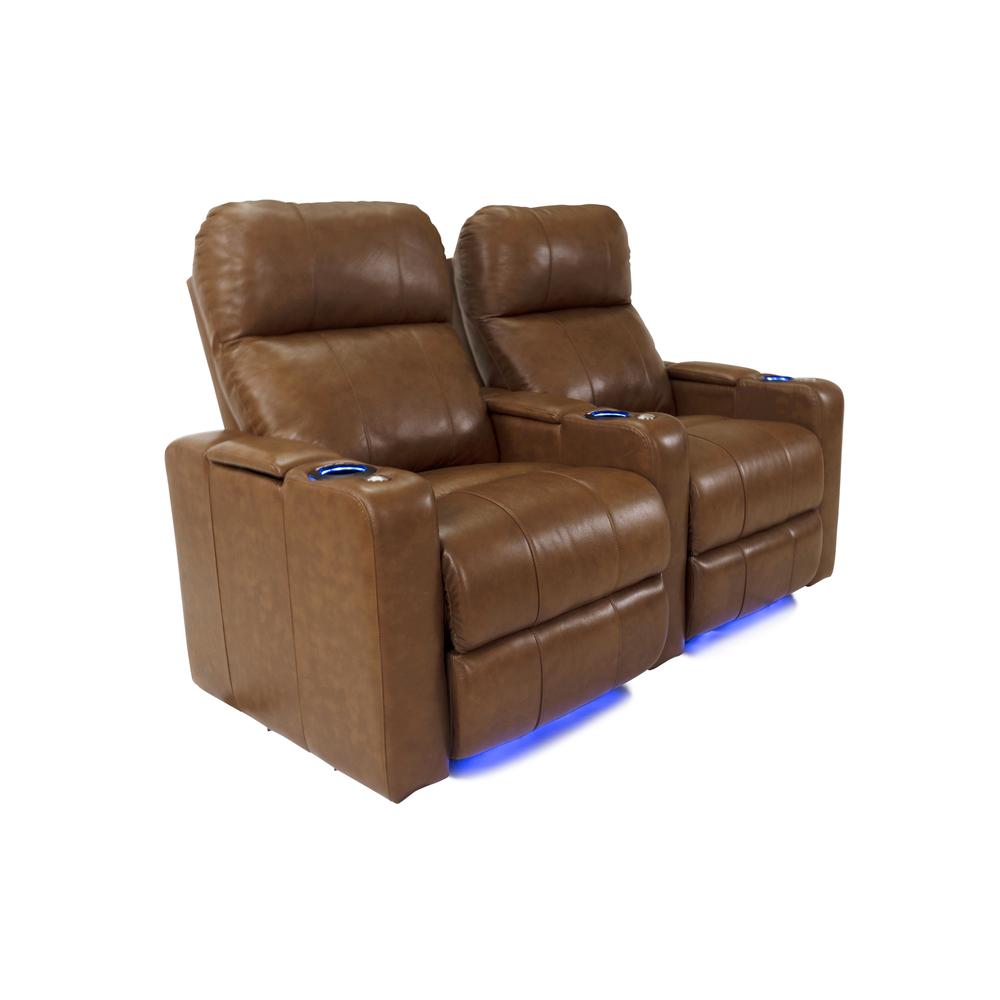 RowOne Prestige Brown Leather 2 Chair Straight Row Motorized - RowOne-RO8016-R2CP-BWN