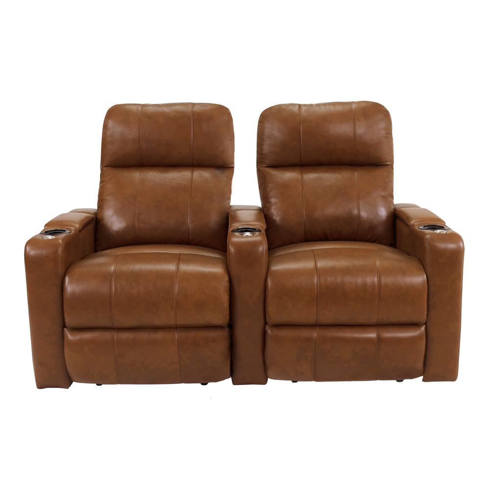 RowOne Prestige Brown Leather 2 Chair Straight Row Motorized - RowOne-RO8016-R2CP-BWN