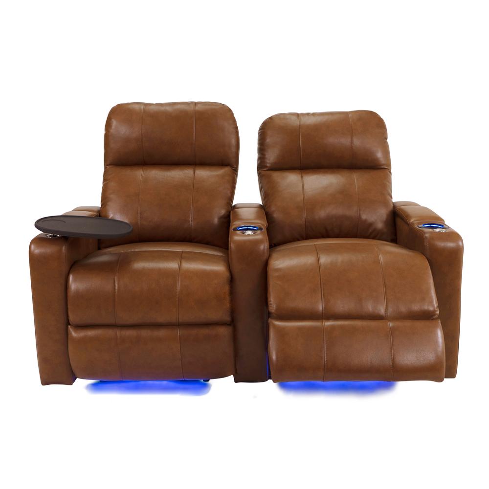 RowOne Prestige Brown Leather 2 Chair Straight Row Motorized - RowOne-RO8016-R2CP-BWN