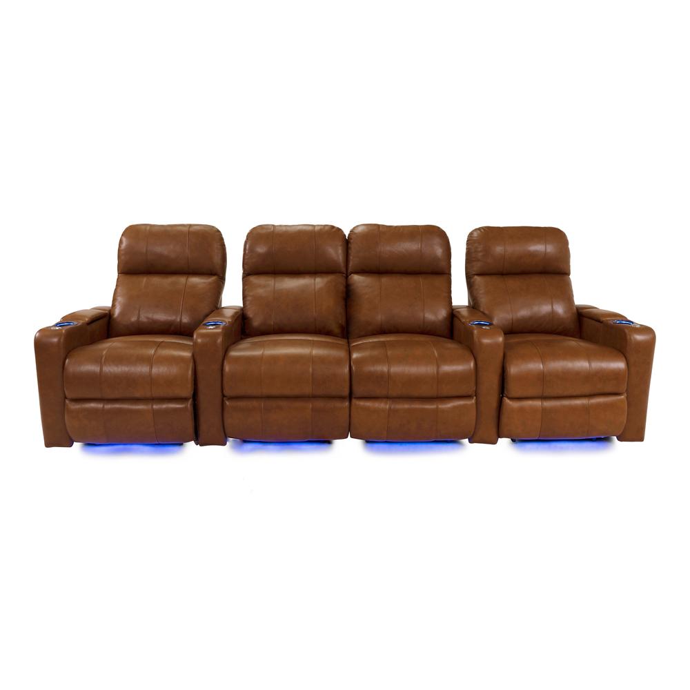 RowOne Prestige Brown Leather 4 Chair Straight Row with Loveseat Motorized - RowOne-RO8016-R4LSP-BWN