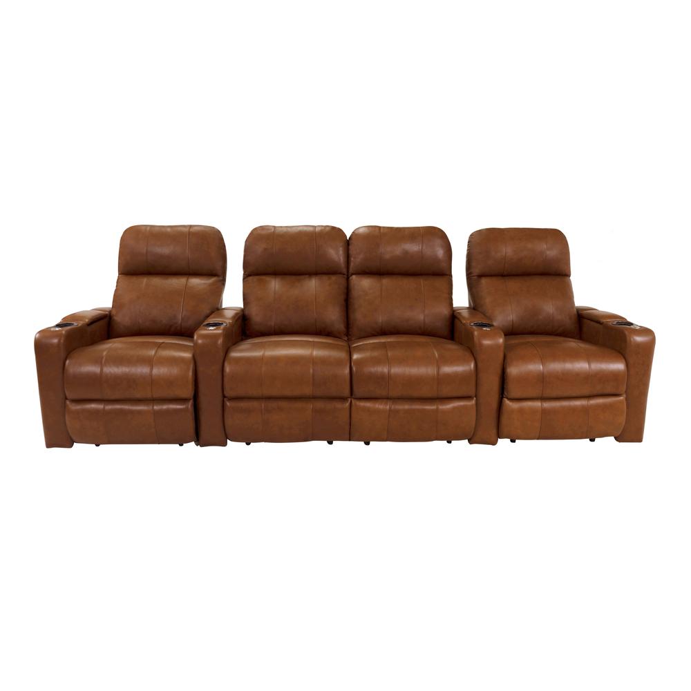 RowOne Prestige Brown Leather 4 Chair Straight Row with Loveseat Motorized - RowOne-RO8016-R4LSP-BWN