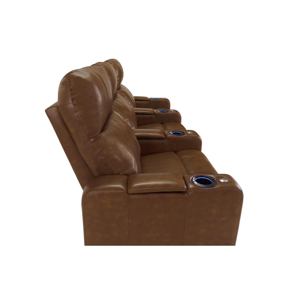 RowOne Prestige Brown Leather 3 Chair Straight Row Motorized - RowOne-RO8016-R3CP-BWN